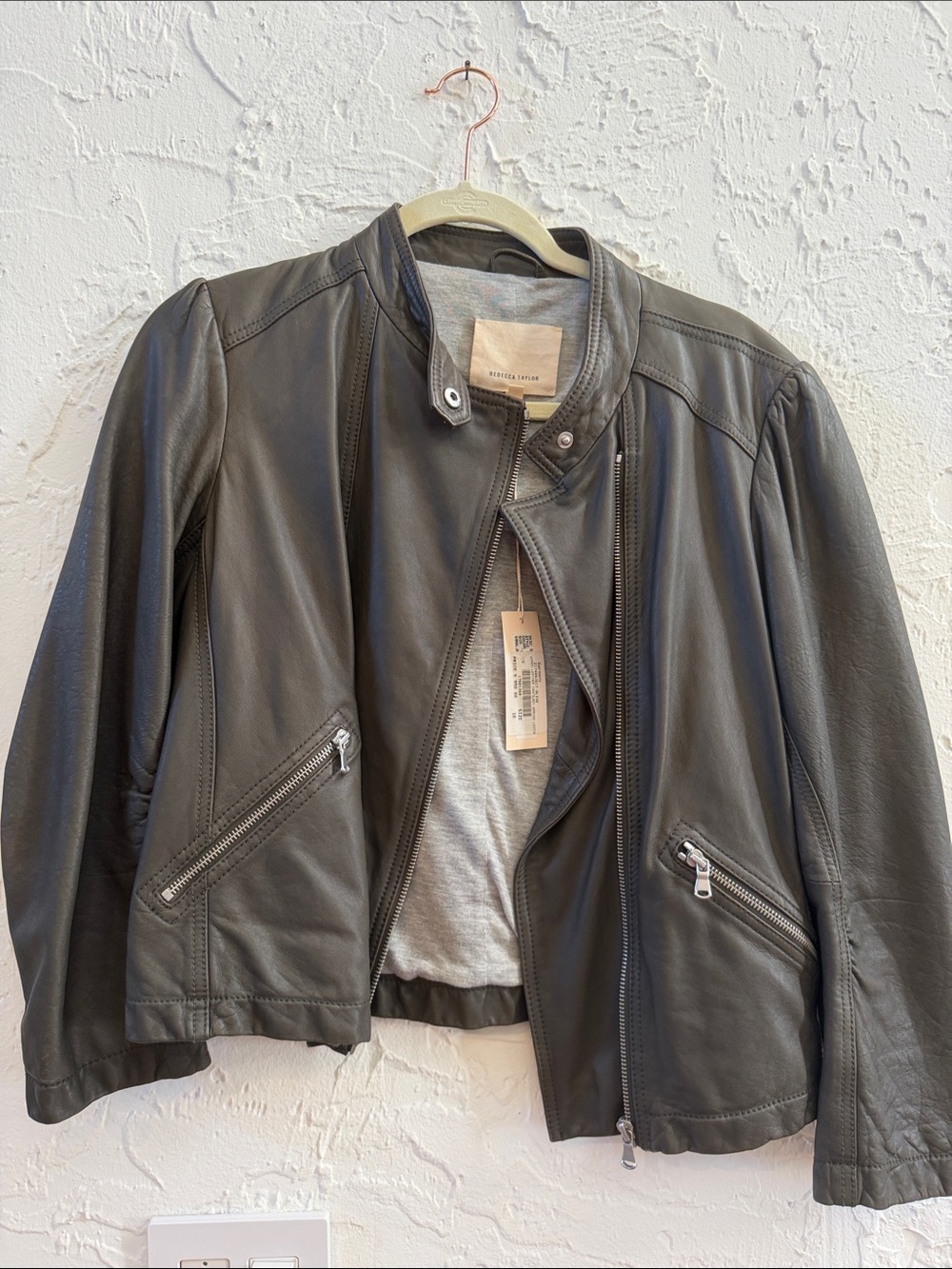 Rebecca Taylor Olive Leather Moto Jacket size 10